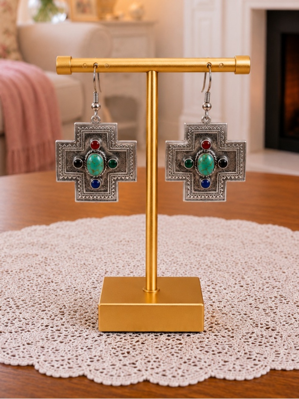 Sterling Silver Navajo Cross Vintage Earrings